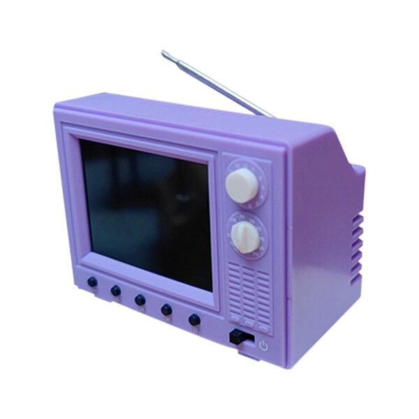 Mini televisor vintage 1:12 per casa delle bambole con schermo LED e funzioni video