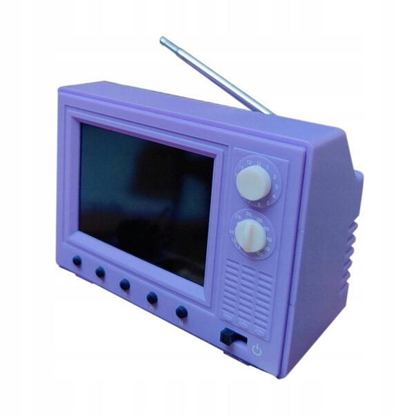 Mini televisor vintage 1:12 per casa delle bambole con schermo LED e funzioni video