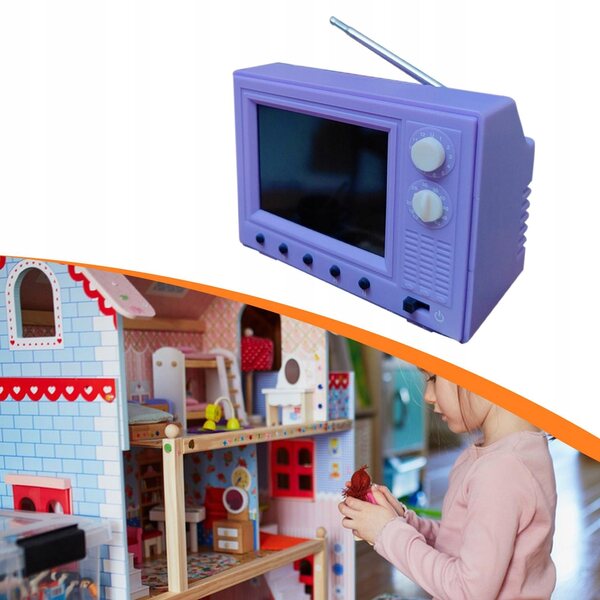 Mini televisor vintage 1:12 per casa delle bambole con schermo LED e funzioni video