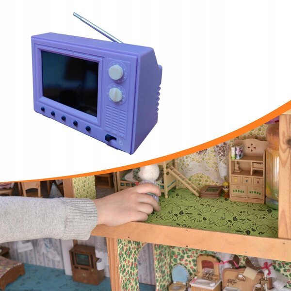 Mini televisor vintage 1:12 per casa delle bambole con schermo LED e funzioni video