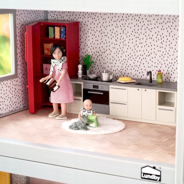 Einfaches Küchenmöbelset für das Lundby-Puppenhaus mit Kühlschrank und Backofen