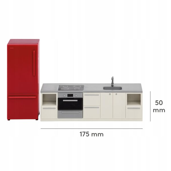 Einfaches Küchenmöbelset für das Lundby-Puppenhaus mit Kühlschrank und Backofen
