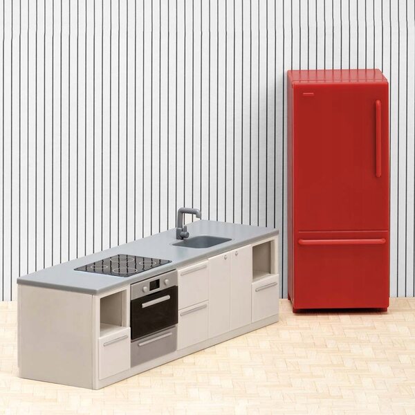 Einfaches Küchenmöbelset für das Lundby-Puppenhaus mit Kühlschrank und Backofen