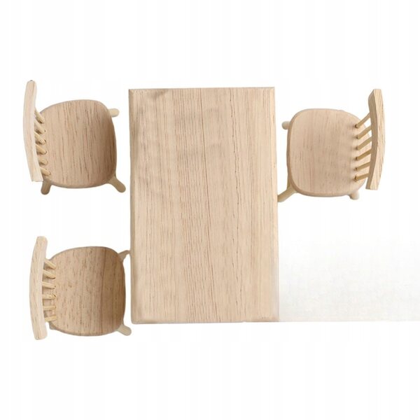 Mini-Möbelset Beigefarbener Holztisch und Stühle für Puppenhaus