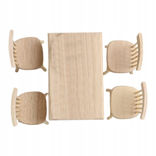 Mini-Möbelset Beigefarbener Holztisch und Stühle für Puppenhaus