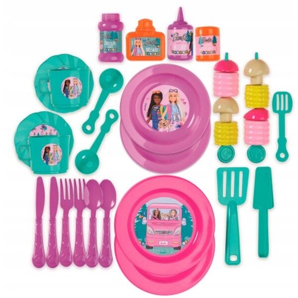 Set Picnic Barbie Glamping con Accessori Cucina e Valigetta 20 Pezzi