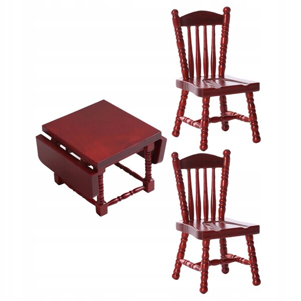 1/12 Rotes Mini-Küchenmöbelset aus Holz mit dekorativem Tisch und Stühlen