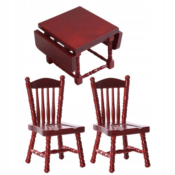 1/12 Rotes Mini-Küchenmöbelset aus Holz mit dekorativem Tisch und Stühlen
