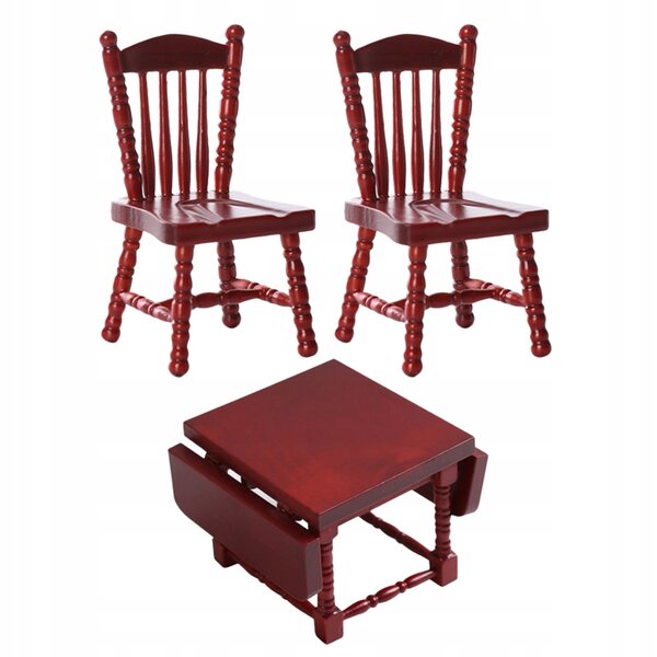 1/12 Rotes Mini-Küchenmöbelset aus Holz mit dekorativem Tisch und Stühlen