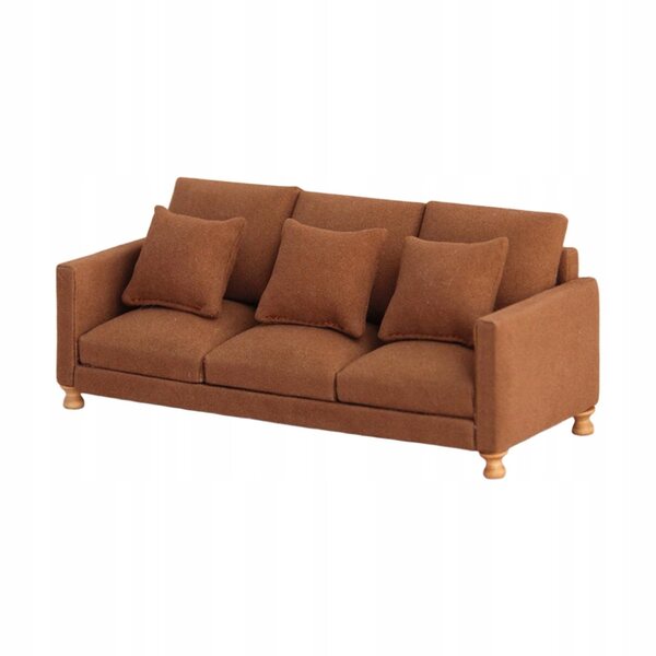 Miniatura Sofa 1:12 per Casa delle Bambole in Tessuto Marrone Scuro Realistica