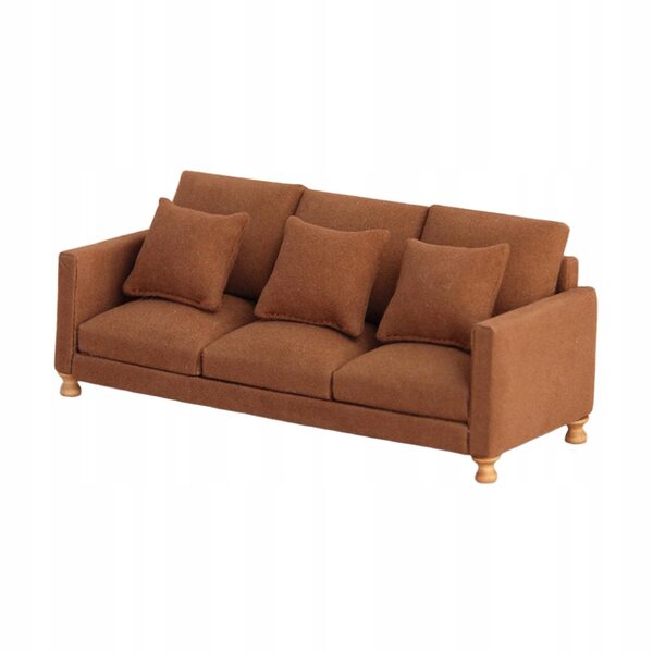 Miniature sofa 1:12 til dukkehus i realistisk mørkebrunt stof