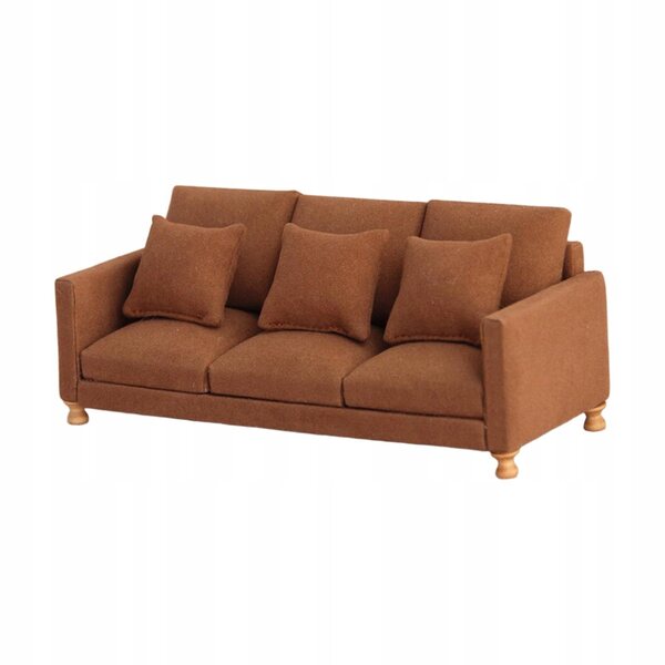 Miniature sofa 1:12 til dukkehus i realistisk mørkebrunt stof