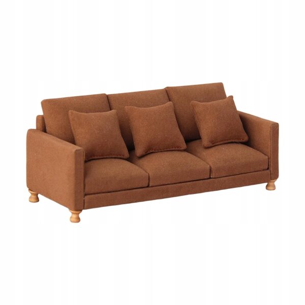 Miniature sofa 1:12 til dukkehus i realistisk mørkebrunt stof