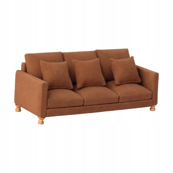 Miniature sofa 1:12 til dukkehus i realistisk mørkebrunt stof