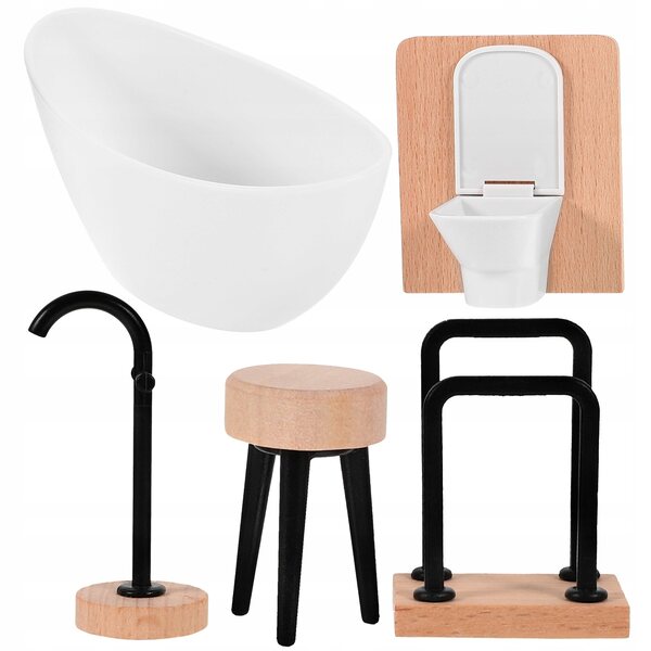 5-teiliges Miniatur-Badezimmermöbel-Set für Puppenhäuser aus farbigem Holz