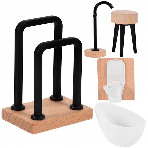 5-teiliges Miniatur-Badezimmermöbel-Set für Puppenhäuser aus farbigem Holz