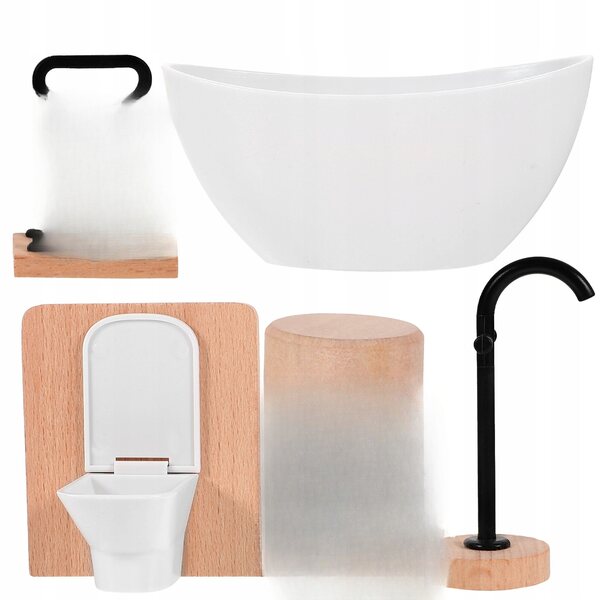 5-teiliges Miniatur-Badezimmermöbel-Set für Puppenhäuser aus farbigem Holz