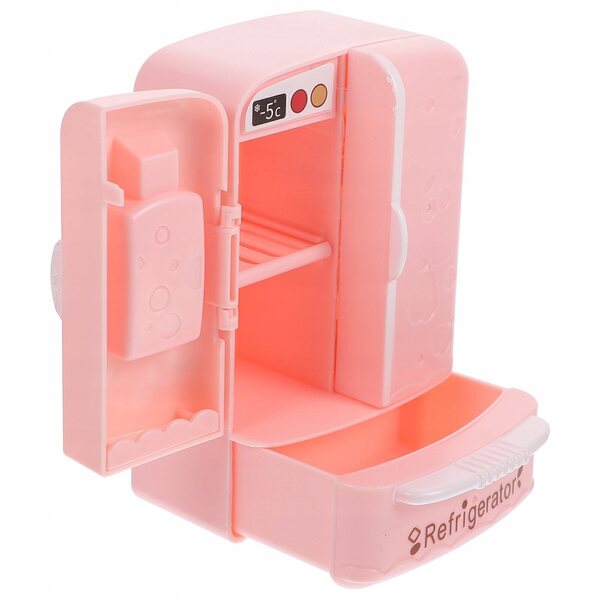 Mini frigorifero giocattolo rosa per casa delle bambole in materiale ABS resistente