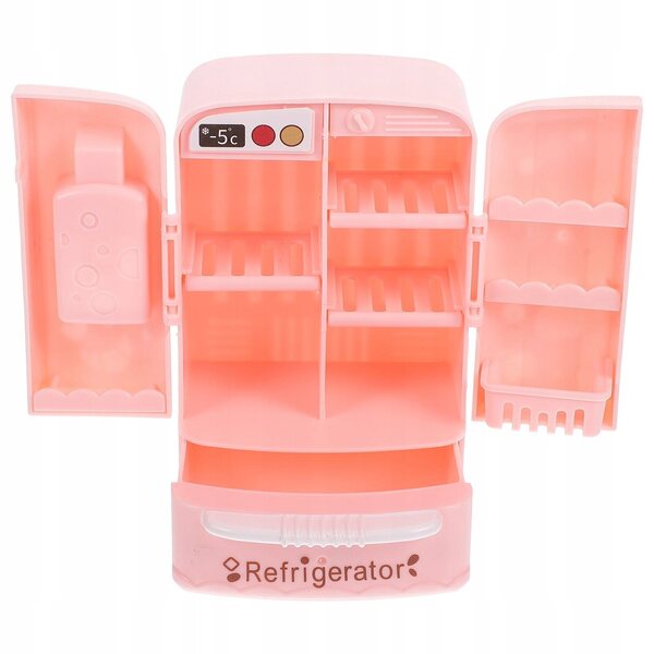 Mini frigorifero giocattolo rosa per casa delle bambole in materiale ABS resistente