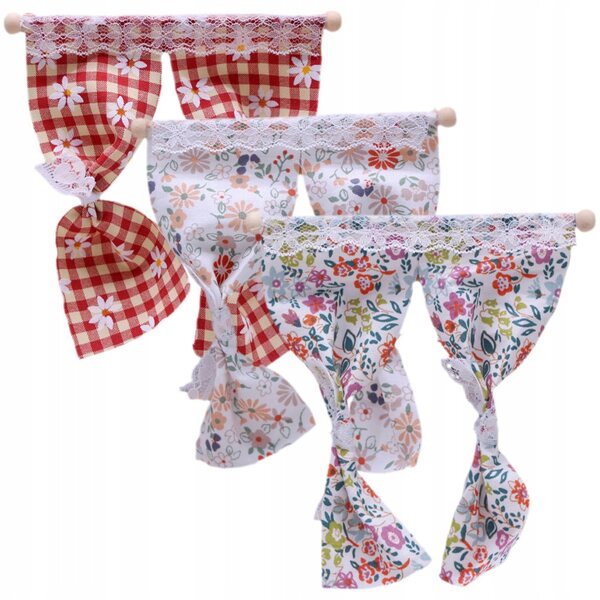 Set 3 Mini Decorazioni Tende in Pizzo per Miniature Domestiche 12,5x11,5 cm