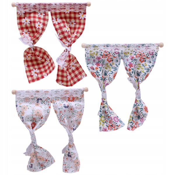 Set 3 Mini Decorazioni Tende in Pizzo per Miniature Domestiche 12,5x11,5 cm