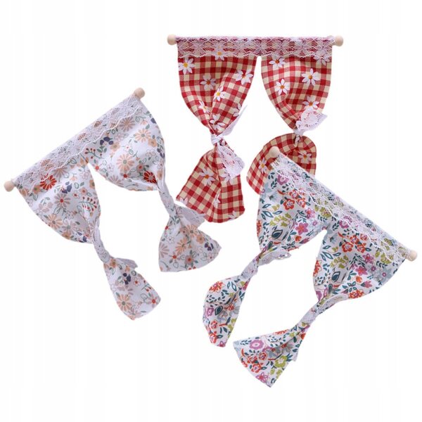 Set 3 Mini Decorazioni Tende in Pizzo per Miniature Domestiche 12,5x11,5 cm