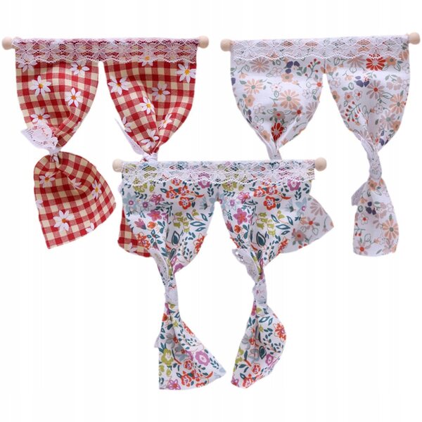 Set 3 Mini Decorazioni Tende in Pizzo per Miniature Domestiche 12,5x11,5 cm