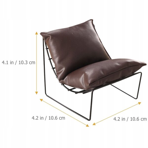 Brauner Mini-Sessel aus Metall und Leder für Puppenhäuser