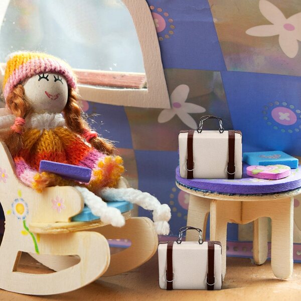 Mini valigie in PU per casa delle bambole, set da 2 accessori realistici