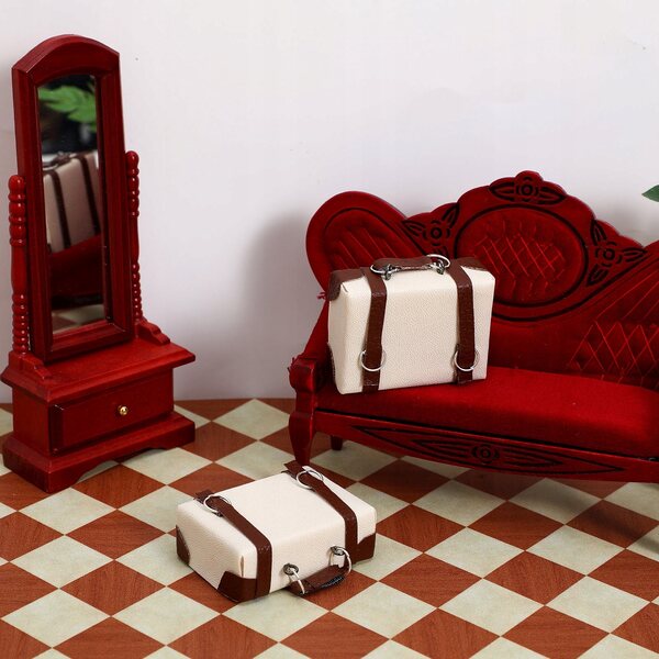 Mini valigie in PU per casa delle bambole, set da 2 accessori realistici