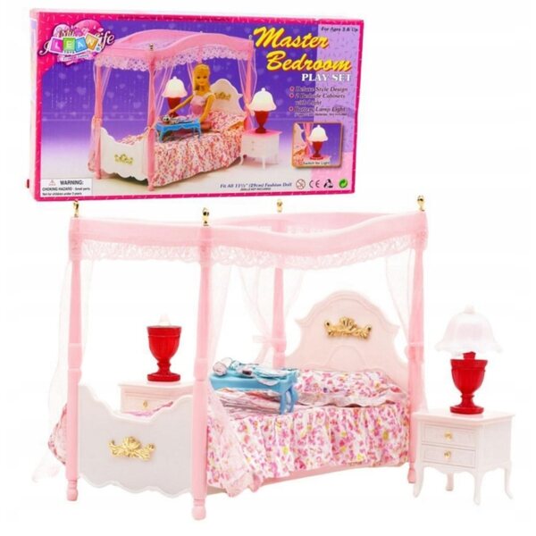 Set Mobili per Bambole con Letto a Baldacchino e Accessori 29 cm