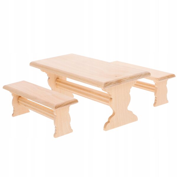 Mini-Holztisch- und Bankset für die Puppenhausdekoration