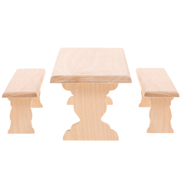 Mini-Holztisch- und Bankset für die Puppenhausdekoration