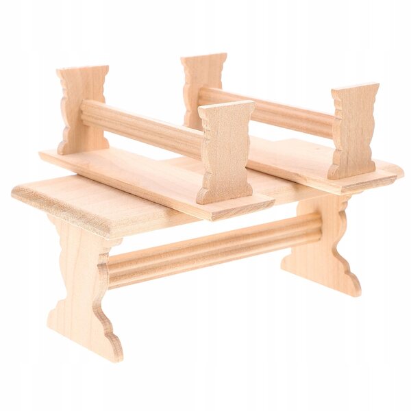 Mini-Holztisch- und Bankset für die Puppenhausdekoration