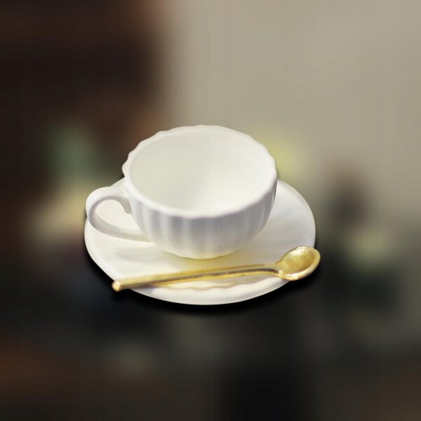 1:6 Miniatur-Kaffeetasse mit Untertasse und Löffel für Puppenhäuser