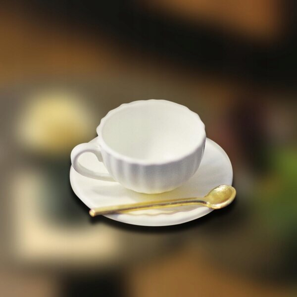 1:6 Miniatur-Kaffeetasse mit Untertasse und Löffel für Puppenhäuser