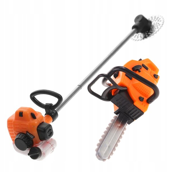 Miniatur-Heimdekorationsset: Mini-Kettensäge und Mini-Rasenmäher aus gelbem PVC