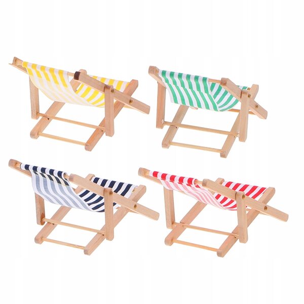 Set 4 Miniature Sedie a Dondolo in Legno e Tessuto per Decorazione Casa 1:12