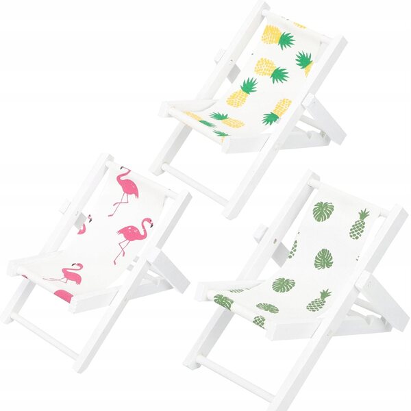 Mini sedia da spiaggia in legno per bambole, set da 3, multicolore