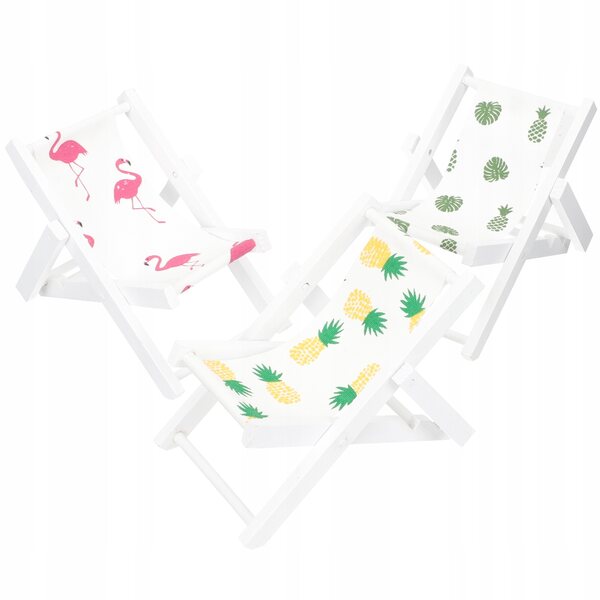 Mini sedia da spiaggia in legno per bambole, set da 3, multicolore