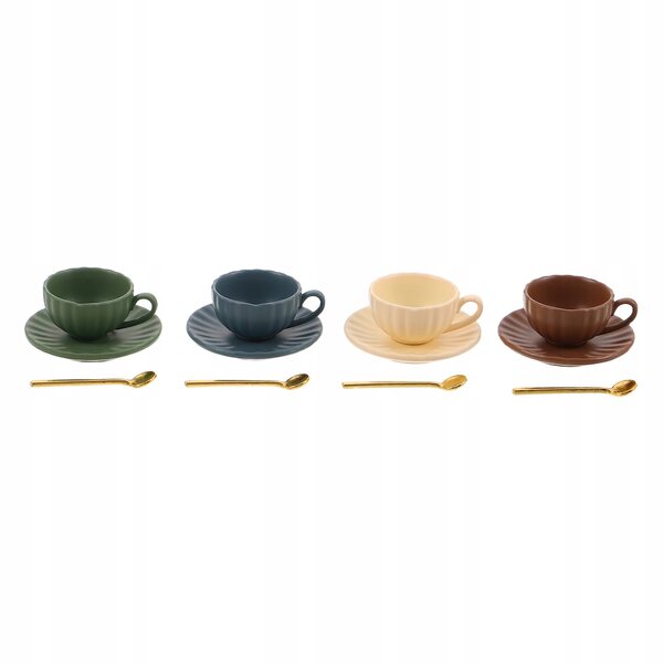 Set 4 Mini Tazzine da Caffè con Piattini e Cucchiaini in Metallo per Bambole