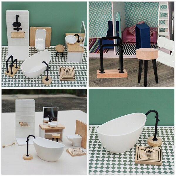 Set bagno miniatura per casa delle bambole in scala 1:12 accessori decorativi