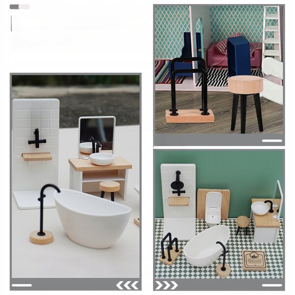 Set bagno miniatura per casa delle bambole in scala 1:12 accessori decorativi