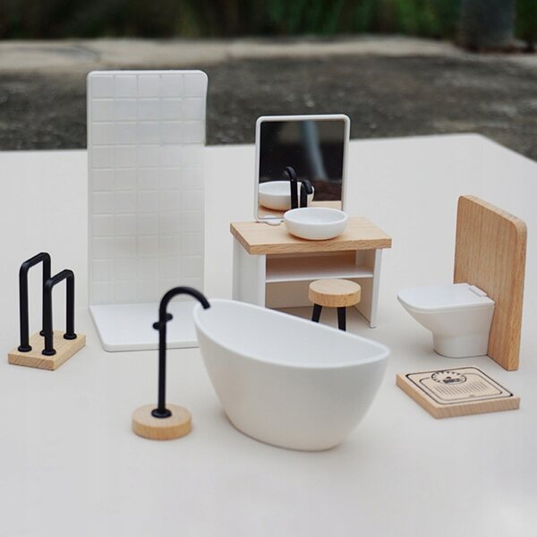 Set bagno miniatura per casa delle bambole in scala 1:12 accessori decorativi