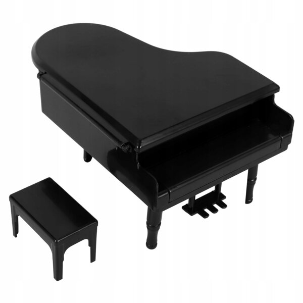 Mini pianoforte nero con sgabello per casa delle bambole, modello realistico