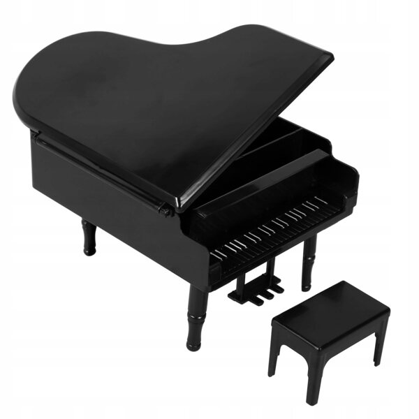 Mini pianoforte nero con sgabello per casa delle bambole, modello realistico