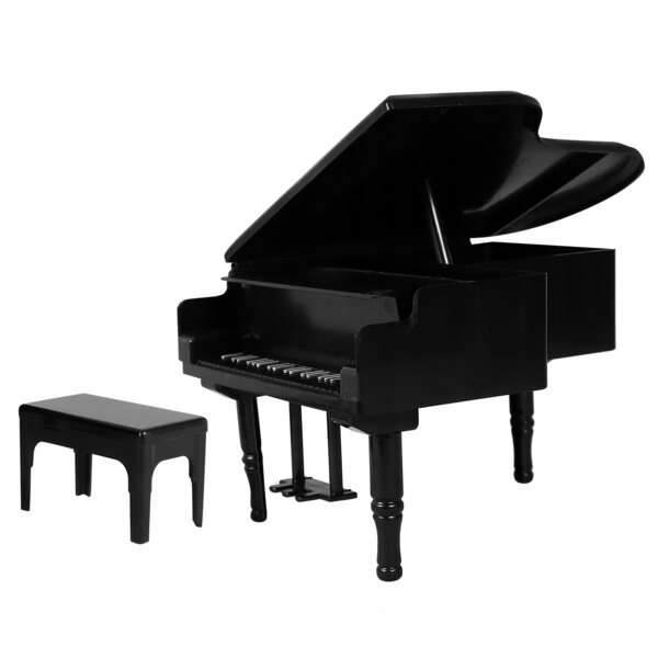 Mini pianoforte nero con sgabello per casa delle bambole, modello realistico