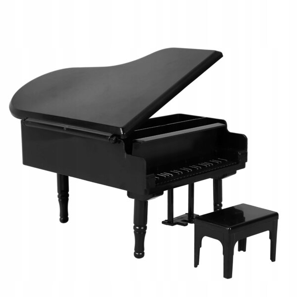 Mini pianoforte nero con sgabello per casa delle bambole, modello realistico