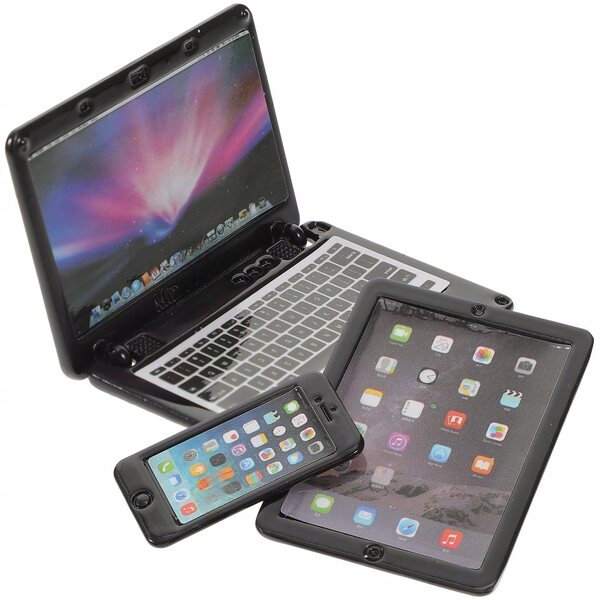Set 3 Miniature Modelli Neri in Metallo: Laptop, Tablet e Telefono Realistici