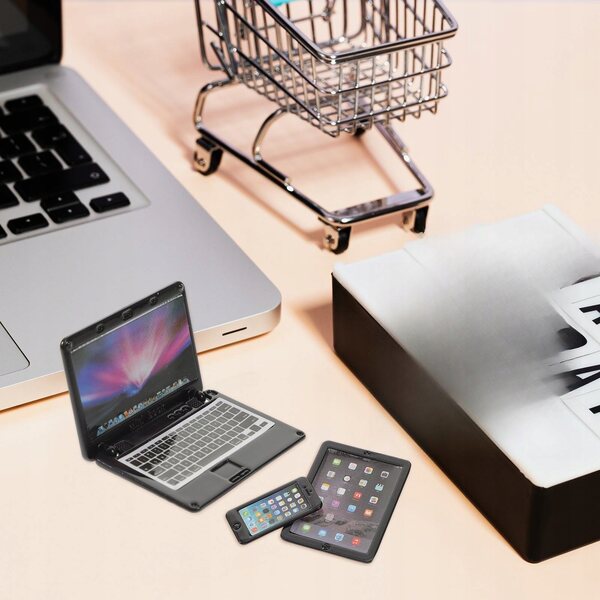 Set 3 Miniature Modelli Neri in Metallo: Laptop, Tablet e Telefono Realistici
